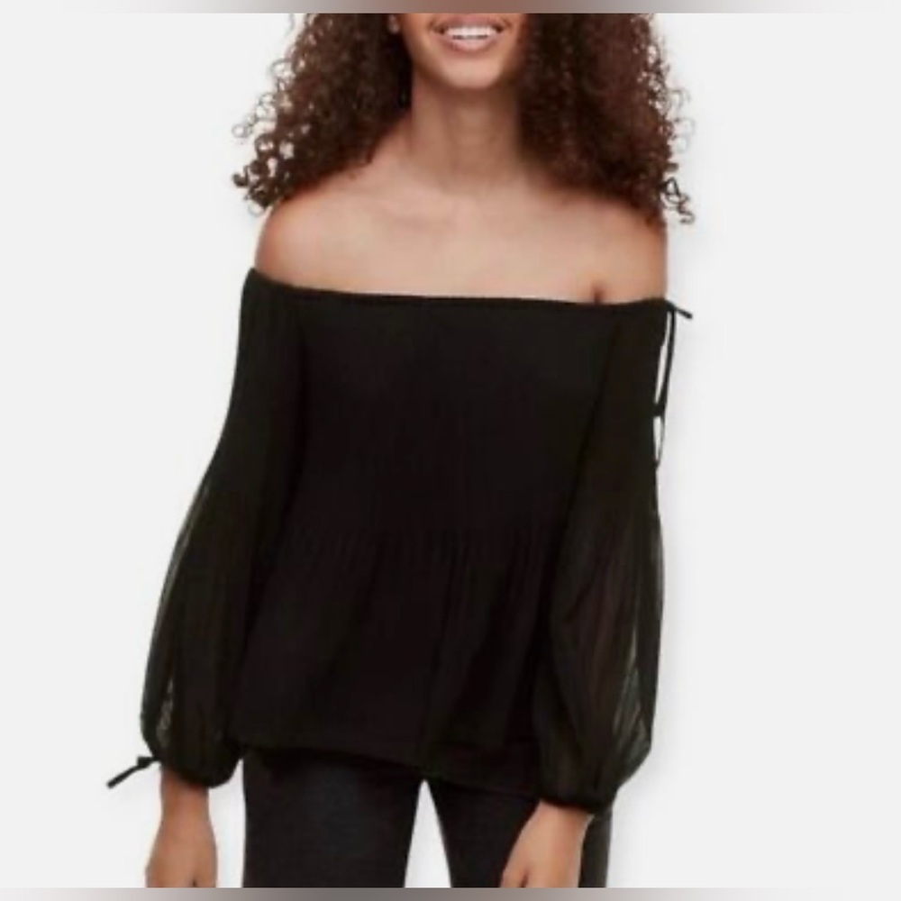 Aritzia Wilfred Talence Pleated Chiffon Off The Shoulder Black Blouse Size Small - Picture 9 of 10